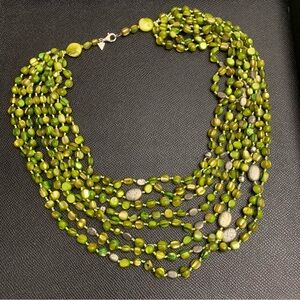 Silpada N1814 Multi-Stone 8 Strand Necklace Green Mother of Pearl Pyrite & 925